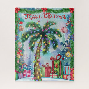 Puzzle Noël arbre tropical aquarelle