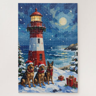 Puzzle Noël au phare avec Berger Allemand