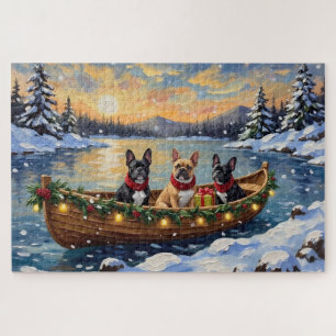 Puzzle Noël Bateau de vacances Bouledogue Français