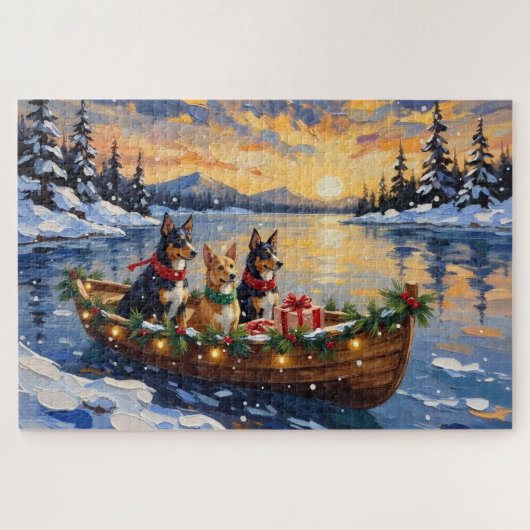 Puzzle Noël Bateau de vacances de Kelpie australien (Horizontal)