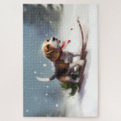 Puzzle Noël Beagle neige hiver (Vertical)