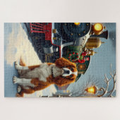 Puzzle Noël Cavalier King Charles Spaniel en gare (Horizontal)