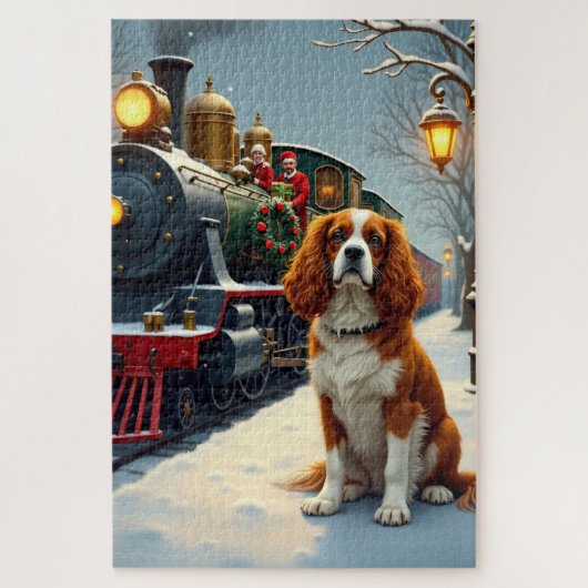 Puzzle Noël Cavalier King Charles Spaniel en gare (Vertical)