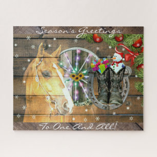 Puzzle Noël Cheval Wagon Roue Cowboy Bottes Garland