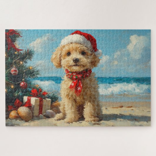 Puzzle Noël Chien Caniche Vintage Plage (Horizontal)