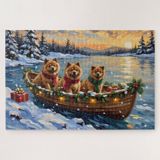 Puzzle Noël Chow Chow Bateau Vacances (Horizontal)