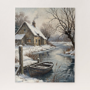 Puzzle Noël Cottage de Rivière enneigé Victorien