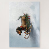 Puzzle Noël Dachshund neige hiver (Vertical)
