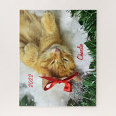 Puzzle Noël de chat Tabby Orange Personnalisé (Vertical)