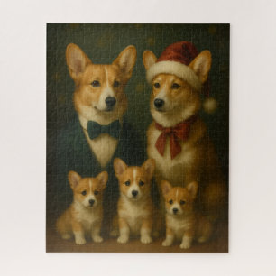 Puzzle Noël de la famille de Corgi élégante et adorable 