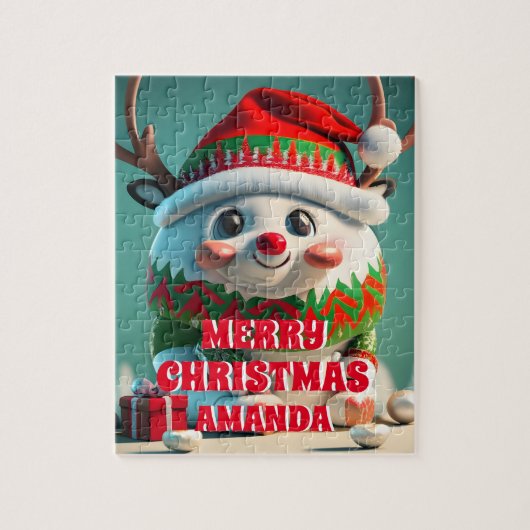 Puzzle Noël des gentils rennes Enfants personnalisés (Vertical)