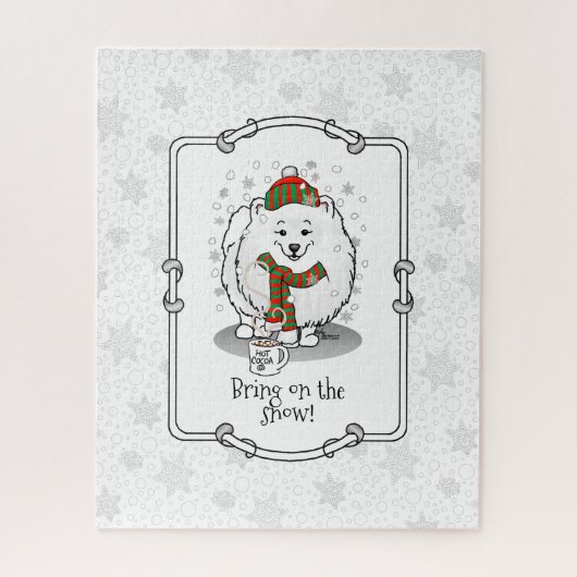 Puzzle Noël d'hiver Poméranie (blanc) Chien mignonne neig (Vertical)