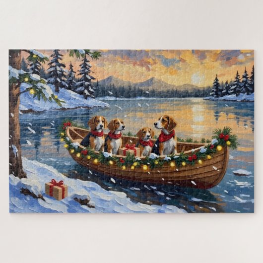 Puzzle Noël en bateau avec Beagle (Horizontal)