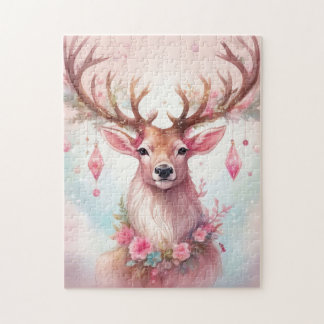 Puzzle Noël en rose : renne avec déco de Noël rose