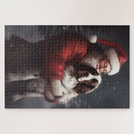 Puzzle Noël festif Springer Spaniel Santa Claus (Horizontal)