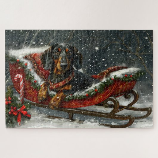 Puzzle Noël Fête de chien Dachshund (Horizontal)