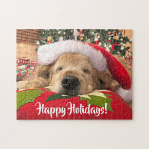 Puzzle Noël Golden Retriever Chien endormi sous arbre