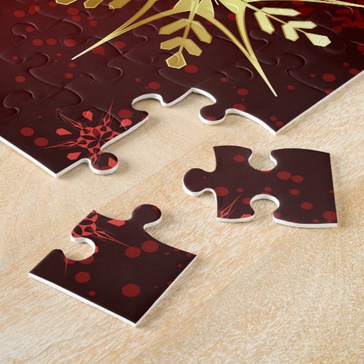 Puzzle Noël Golden Snowflakes sur Arrière - plan rouge (Côté)