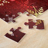 Puzzle Noël Golden Snowflakes sur Arrière - plan rouge (Côté)