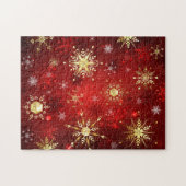 Puzzle Noël Golden Snowflakes sur Arrière - plan rouge (Horizontal)