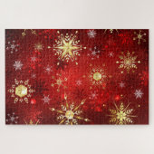 Puzzle Noël Golden Snowflakes sur Arrière - plan rouge (Horizontal)
