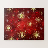 Puzzle Noël Golden Snowflakes sur Arrière - plan rouge (Horizontal)