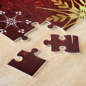 Puzzle Noël Golden Snowflakes sur Arrière - plan rouge (Côté)