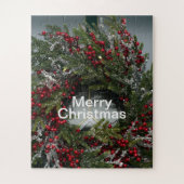 Puzzle Noël hiver Wreath Red Berries Icicules (Vertical)