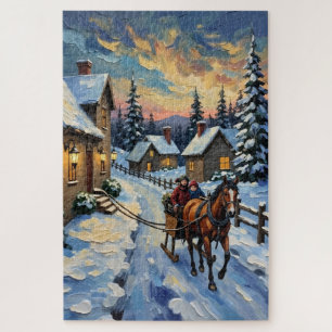 Puzzle Noël hivernal vintage avec cheval et traîneau