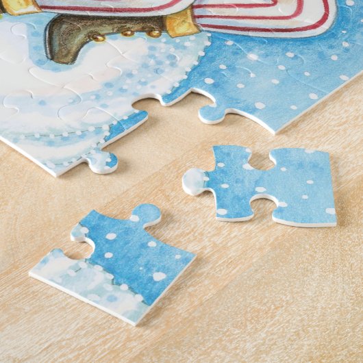 Puzzle Noël mignon, le Père Noël sur Snowball avec jouets (Côté)