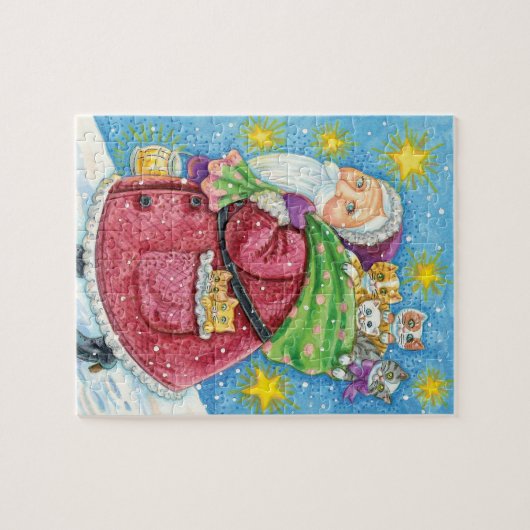 Puzzle Noël mignon, Père Noël avec chatons et chats ! (Horizontal)