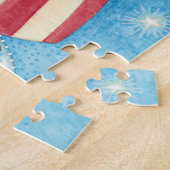 Puzzle Noël mignon, Père Noël patriotique avec drapeau (Côté)