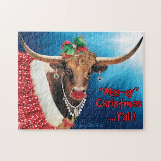 Puzzle Noël "MOO", Longhorn Cow (Horizontal)