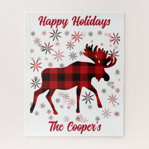 Puzzle Noël Moose classique roux plaids flocons de neige