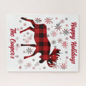 Puzzle Noël Moose classique roux plaids flocons de neige (Horizontal)