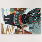 Puzzle Noël Neige Chat Noir Fêtes (Horizontal)
