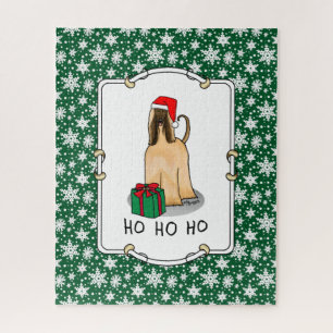 Puzzle Noël Père Noël Chapeau Afghan Hound Chien Fawn mig