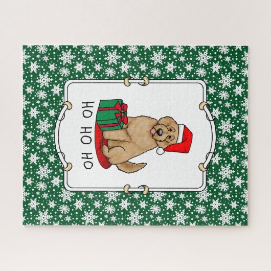 Puzzle Noël Père Noël Goldendoodle (rouge or) Chien migno (Horizontal)