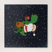 Puzzle Noël Père Noël T-rex Dinosaur Sleigh (Horizontal)