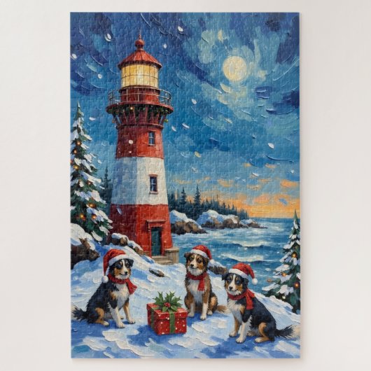 Puzzle Noël phare Border Collie vacances de fêtes (Vertical)