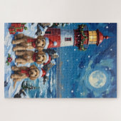 Puzzle Noël Phare de vacances Caniche (Horizontal)