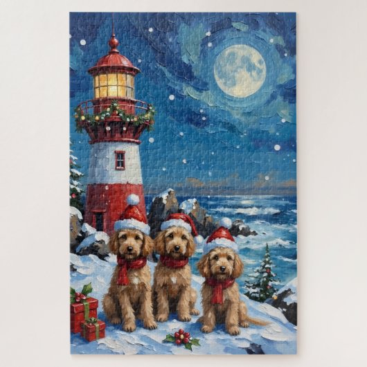 Puzzle Noël Phare de vacances Caniche (Vertical)