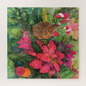 Puzzle Noel Poinsettia peinture aquarelle originale (Horizontal)