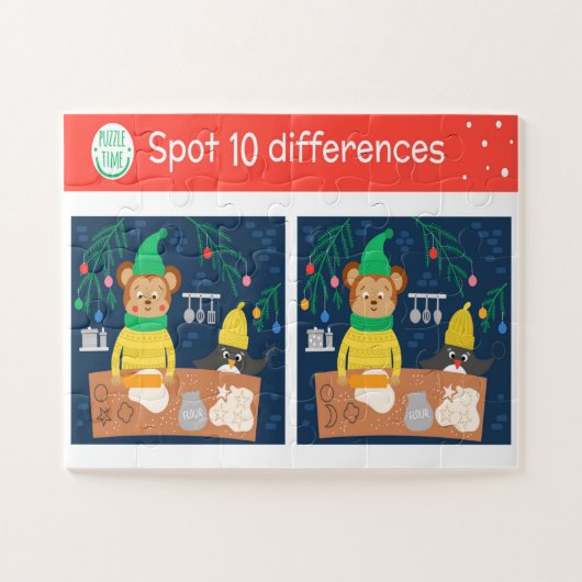 Puzzle Noël Repère 10 Différences Ours Manchot Enfants (Horizontal)