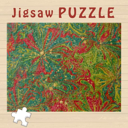 Puzzle Noël Vert Rouge Or abstrait marbré