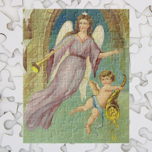 Puzzle Noël vintage, ange victorien avec chérubin