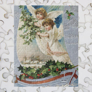 Puzzle Noël vintage, anges victoriens dans un voilier