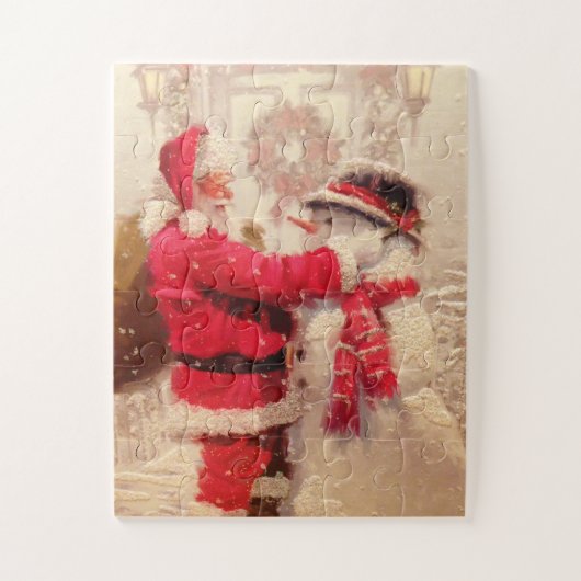 Puzzle Noël Vintage au Père Noël Snowman| Vacances (Vertical)
