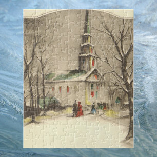 Puzzle Noël vintage, Eglise dans le paysage hivernal