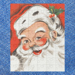 Puzzle Noël Vintage, Jolly Santa Claus avec Smile<br><div class="desc">Illustration vintage Joyeuse image de Noël avec un joyeux Père Noël souriant avec un grand sourire. Saint Nicolas rit et porte un casquette de fureur avec des feuilles saints et des baies. BONNES FÊTES !</div>